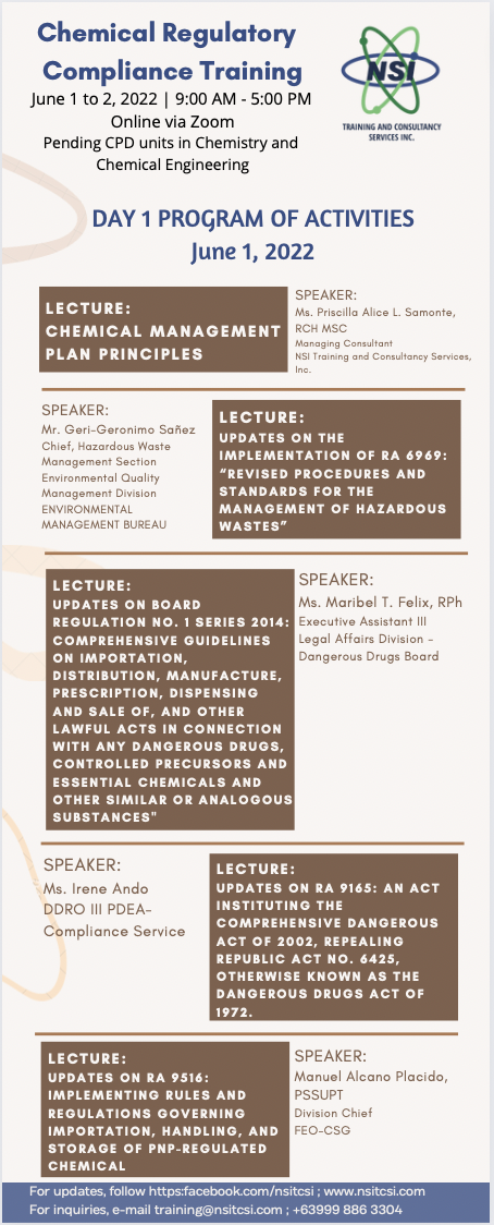 [TRAINING] Chemical Regulatory Compliance Training SPEAKERS – NSI ...